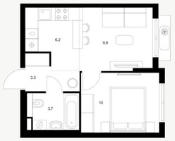 Планировка однокомнатной(квартира) площадью 33.1 квадратных метров в “ЖК Восточное Бутово”