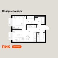 Планировка однокомнатной(квартира) площадью 37.6 квадратных метров в “ЖК Саларьево парк”