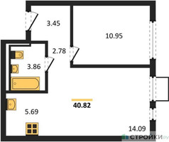 Планировка однокомнатной(квартира) площадью 40.82 квадратных метров в “ЖК Горки Парк”