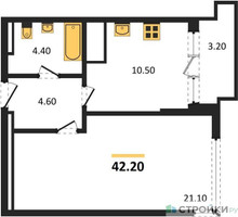 Планировка однокомнатной(квартира) площадью 41.7 квадратных метров в “ЖК VERY на Миклухо-Маклая (Вери на Миклухо-Маклая)”