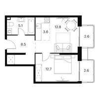 Планировка двухкомнатной(апартаменты) площадью 47.9 квадратных метров в “Апарт-комплекс Аквилон Сигнал”