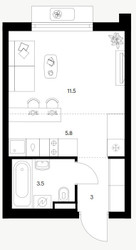 Планировка студии(квартира) площадью 23.8 квадратных метров в ЖК “Ярославский квартал”