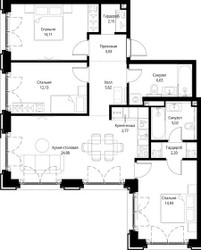 Планировка трехкомнатной(квартира) площадью 93.47 квадратных метров в ЖК “ЖК Сити Бэй”
