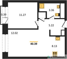 Планировка однокомнатной(квартира) площадью 40.39 квадратных метров в “ЖК LIFE Варшавская”