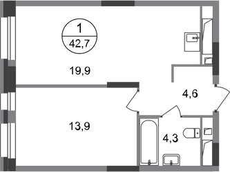 Планировка однокомнатной(квартира) площадью 42.7 квадратных метров в ЖК “ЖК Первый Московский”