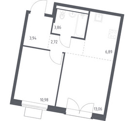 Планировка однокомнатной(квартира) площадью 41.45 квадратных метров в ЖК “ЖК Квартал Западный”