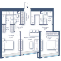 Планировка двухкомнатной(квартира) площадью 78.59 квадратных метров в “ЖК Дом Дау”