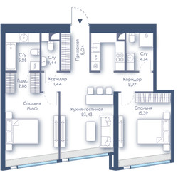 Планировка двухкомнатной(квартира) площадью 78.59 квадратных метров в ЖК “ЖК Дом Дау”