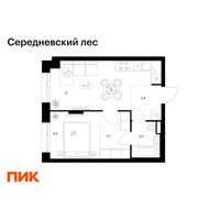 Планировка однокомнатной(квартира) площадью 37.9 квадратных метров в “ЖК Середневский лес”