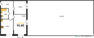 Планировка двухкомнатной(квартира) площадью 92.5 квадратных метров в “ЖК Прокшино”