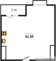 Планировка однокомнатной(квартира) площадью 41.5 квадратных метров в “ЖК Римский”