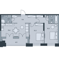 Планировка трехкомнатной(квартира) площадью 74.8 квадратных метров в “ЖК Ever (Эвер)”