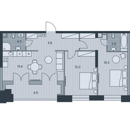 Планировка трехкомнатной(квартира) площадью 74.8 квадратных метров в ЖК “ЖК Ever (Эвер)”