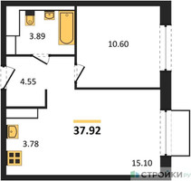 Планировка однокомнатной(квартира) площадью 37.92 квадратных метров в “ЖК Томилино Парк”