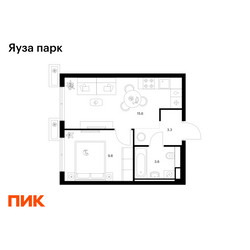 Планировка однокомнатной(квартира) площадью 32.3 квадратных метров в ЖК “ЖК Яуза Парк (Мытищи)”