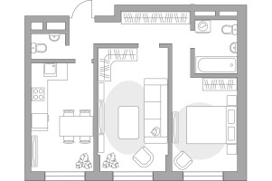 Планировка двухкомнатной(квартира) площадью 54.83 квадратных метров в “ЖК Живописный”