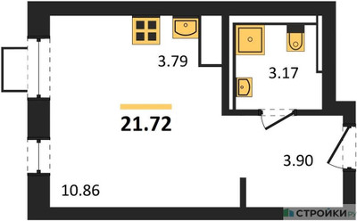 Планировка студии(квартира) площадью 21.72 квадратных метров в ЖК “ЖК Прибрежный Парк”