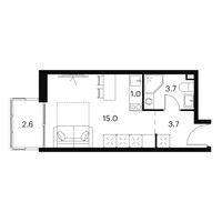 Планировка студии(апартаменты) площадью 26 квадратных метров в “ЖК Аквилон Signal (Аквилон Сигнал)”