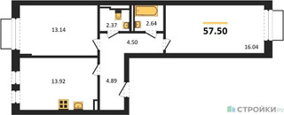 Планировка двухкомнатной(квартира) площадью 57.5 квадратных метров в “ЖК Рублевский Квартал”