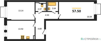 Планировка двухкомнатной(квартира) площадью 57.5 квадратных метров в ЖК “ЖК Рублевский Квартал”