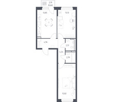 Планировка двухкомнатной(квартира) площадью 57.96 квадратных метров в “ЖК Новое Видное”