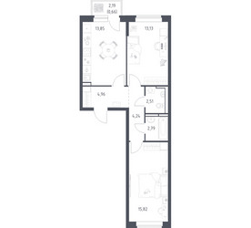 Планировка двухкомнатной(квартира) площадью 57.96 квадратных метров в ЖК “ЖК Новое Видное”