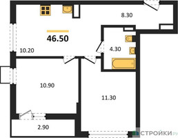 Планировка двухкомнатной(квартира) площадью 46.5 квадратных метров в “ЖК Деснаречье”