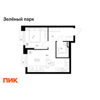 Планировка однокомнатной(квартира) площадью 35.4 квадратных метров в “ЖК Зеленый парк”