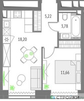 Планировка однокомнатной(квартира) площадью 38.86 квадратных метров в “ЖК Upside Towers (Апсайд Тауэрс)”
