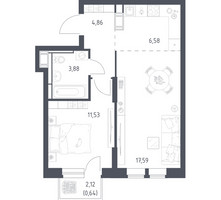 Планировка однокомнатной(квартира) площадью 45.08 квадратных метров в “ЖК Большое Путилково”