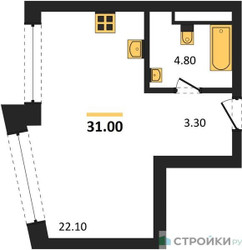 Планировка студии(квартира) площадью 31 квадратных метров в ЖК “ЖК Остров”