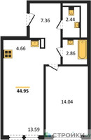 Планировка однокомнатной(квартира) площадью 44.95 квадратных метров в “ЖК Остафьево”