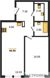 Планировка однокомнатной(квартира) площадью 44.95 квадратных метров в ЖК “ЖК Остафьево”