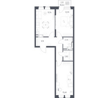 Планировка двухкомнатной(квартира) площадью 57.52 квадратных метров в “ЖК Большое Путилково”