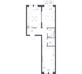 Планировка двухкомнатной(квартира) площадью 57.52 квадратных метров в ЖК “ЖК Большое Путилково”