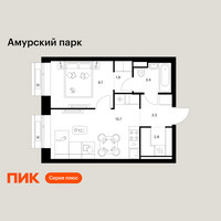 Планировка однокомнатной(квартира) площадью 36.9 квадратных метров в “ЖК Амурский парк”