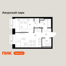Планировка однокомнатной(квартира) площадью 36.9 квадратных метров в ЖК “ЖК Амурский парк”