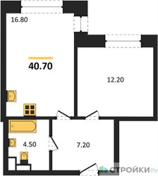 Планировка однокомнатной(квартира) площадью 40.7 квадратных метров в ЖК “ЖК МАРК”
