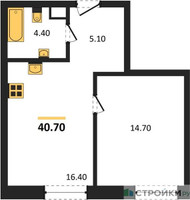 Планировка однокомнатной(квартира) площадью 40.7 квадратных метров в “ЖК STONE Rise (Райз)”
