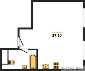 Планировка однокомнатной(апартаменты) площадью 37.1 квадратных метров в ЖК “ЖК Nametkin Tower (Наметкин Тауэр)”