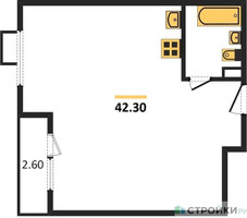 Планировка однокомнатной(квартира) площадью 42.4 квадратных метров в “ЖК Миловидное”