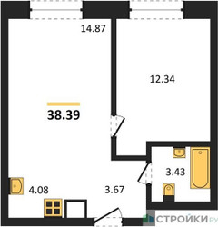 Планировка однокомнатной(квартира) площадью 38.39 квадратных метров в “Семейный дом "Олива"”