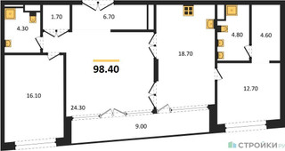 Планировка трехкомнатной(квартира) площадью 98.4 квадратных метров в “ЖК Остров”