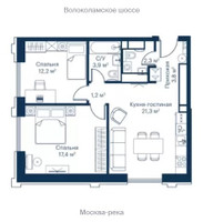 Планировка двухкомнатной(квартира) площадью 64.4 квадратных метров в “ЖК City bay (Сити Бэй)”