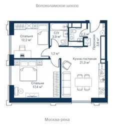 Планировка двухкомнатной(квартира) площадью 64.4 квадратных метров в ЖК “ЖК City bay (Сити Бэй)”