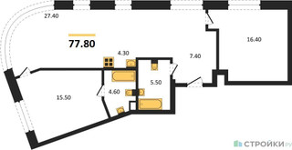 Планировка двухкомнатной(квартира) площадью 82.7 квадратных метров в “ЖК Родина Переделкино”