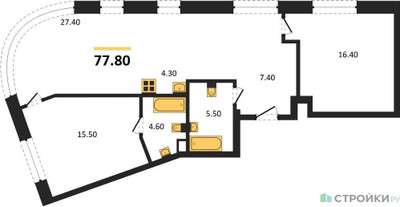 Планировка двухкомнатной(квартира) площадью 82.7 квадратных метров в ЖК “ЖК Родина Переделкино”