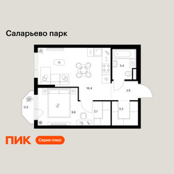 Планировка однокомнатной(квартира) площадью 37.8 квадратных метров в ЖК “ЖК Саларьево парк”