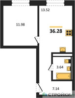 Планировка однокомнатной(квартира) площадью 36.28 квадратных метров в “ЖК ЭкоБунино (Южное Бунино)”