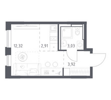 Планировка студии(квартира) площадью 22.18 квадратных метров в “ЖК Прибрежный Парк”